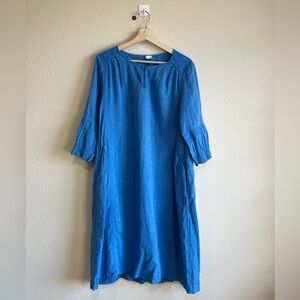 Poetry blue 100% linen midi dress US size 8 minimalist